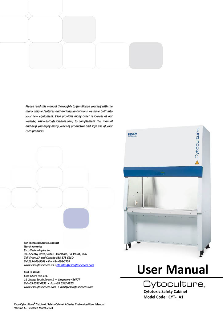 Cytoculture® Cytotoxic Safety Cabinet User Manual